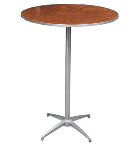 Halls Rental Wood Top Round Highboy Table for weddings, catered events, corporate events, and parties around Chicagoland.