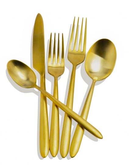 Halls Rental Brushed Gold Flatware for weddings, showers, catered events and parties in Chicagoland.